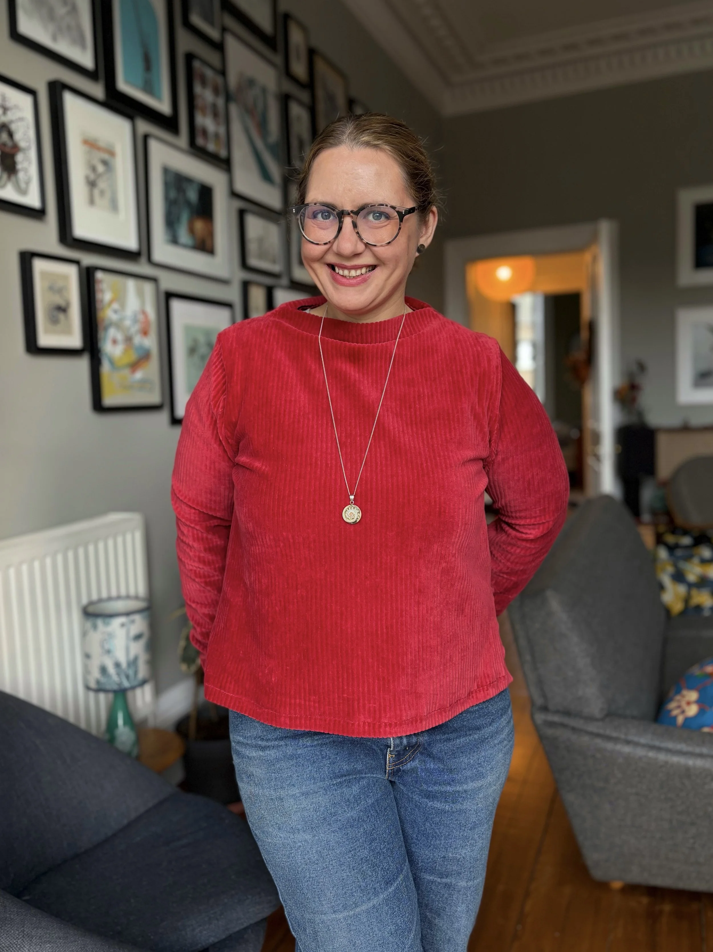 Sew House Seven Toaster sweater in christmassy cord — apple franca